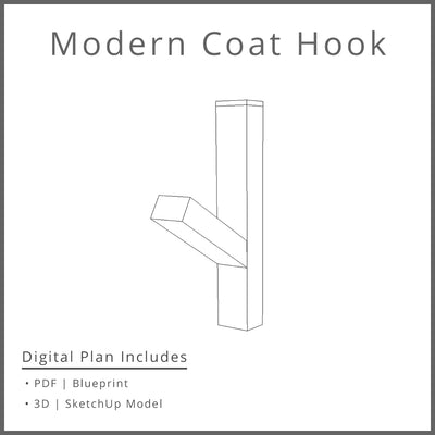 Modern Coat Hook With Hidden Attachment Woodworking Project Plan and 3D SketchUp Model - DIGITAL DOWNLOAD