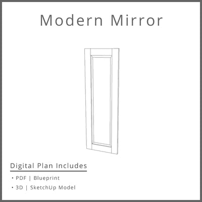 Modern Full Length Mirror Woodworking Project Plan and 3D SketchUp Model - DIGITAL DOWNLOAD