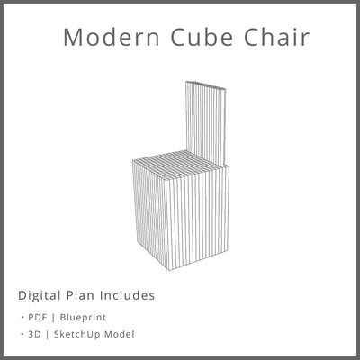 Modern Cube Chair Plan Woodworking Project Plan and 3D SketchUp Model - DIGITAL DOWNLOAD