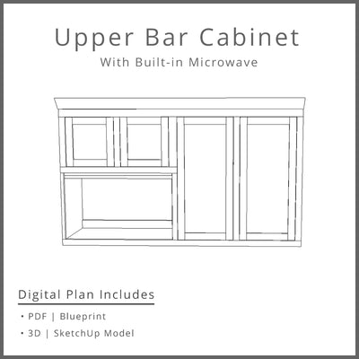 Mini Bar Upper Built-in Microwave and Cabinets Woodworking Project Plan and 3D SketchUp Model - DIGITAL DOWNLOAD