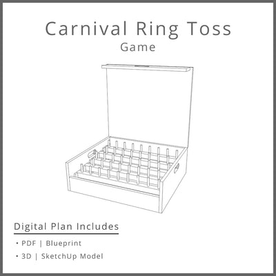 Carnival Ring Toss Game in a Box Woodworking Project Plan and 3D SketchUp Model - DIGITAL DOWNLOAD