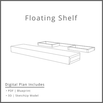 Simple Floating Shelf Plan Woodworking Project Plan and 3D SketchUp Model - DIGITAL DOWNLOAD