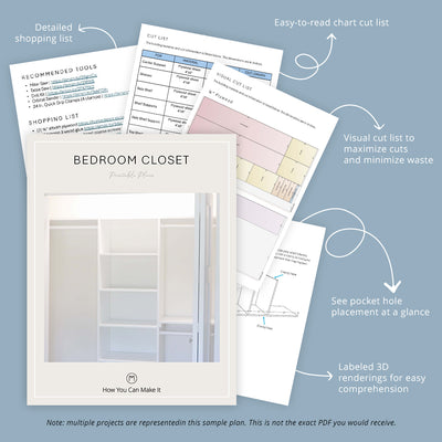 Bedroom Closet Printable Plans with Drawers that Include 3D SketchUp Model