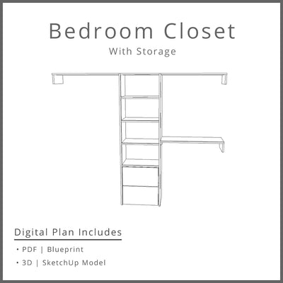 Bedroom Closet Printable Plans with Drawers that Include 3D SketchUp Model