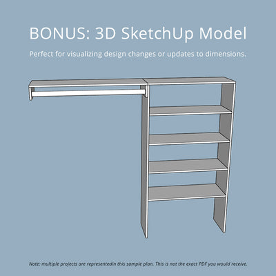 Hall Closet Plan Woodworking Project Plan and 3D SketchUp Model - DIGITAL DOWNLOAD