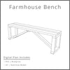 Farmhouse Bench Plan Woodworking Project Plan and 3D SketchUp Model - DIGITAL DOWNLOAD